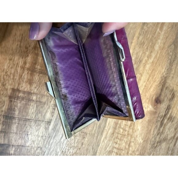 Genuine Eel Skin Leather Wallet Snap Flap Kisslock Fuchsia Pink Purple Coin Set - Picture 6 of 9